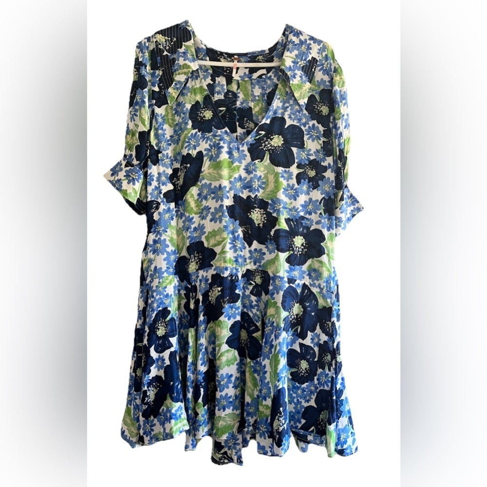 Free People Moon Chaser Floral V-Neck Short Sleeve Mini Babydoll Dress Large - Picture 4 of 7